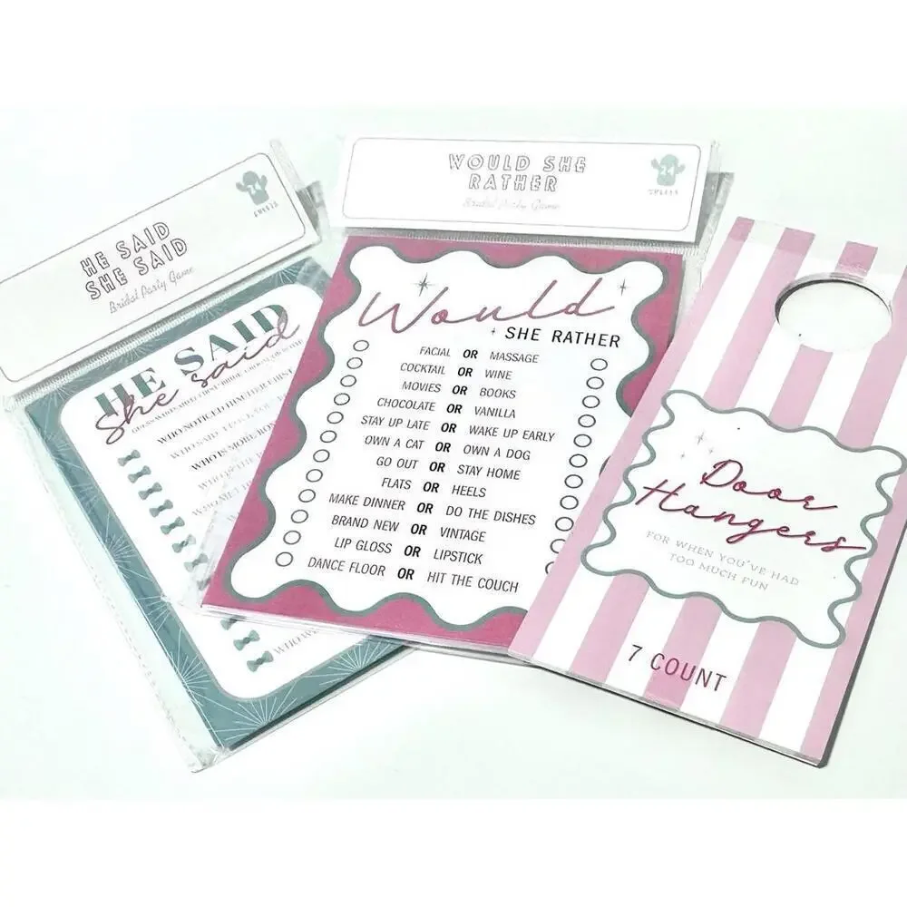 NEW Bridal Party Games Two Games for 24 Guests and 7 Door Hangers Bridal Shower